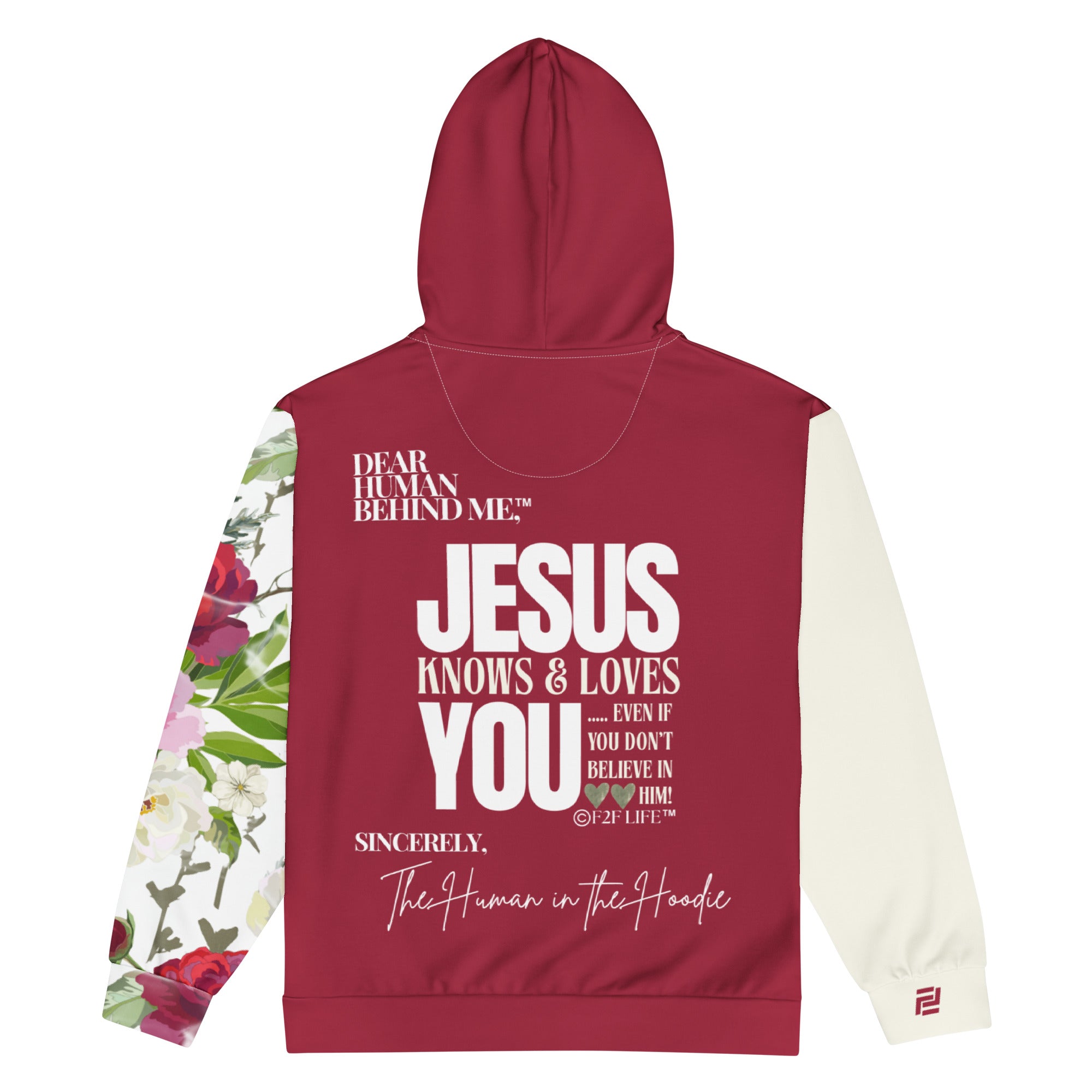 Dear Human Behind Me™ zip hoodie Message #12 Jesus loves you flat back view