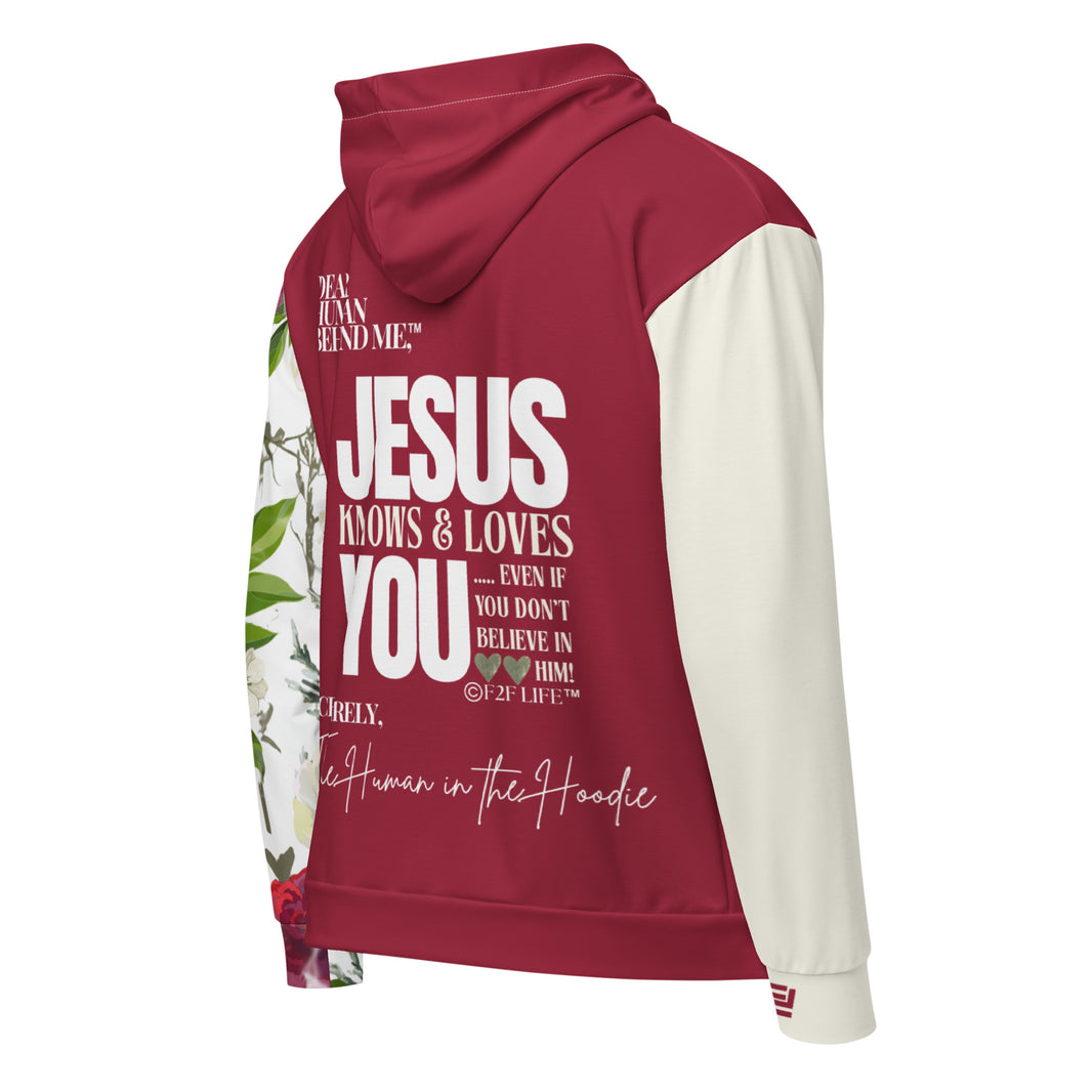 Dear Human Behind Me™ zip hoodie Message #12 b Jesus loves you back view