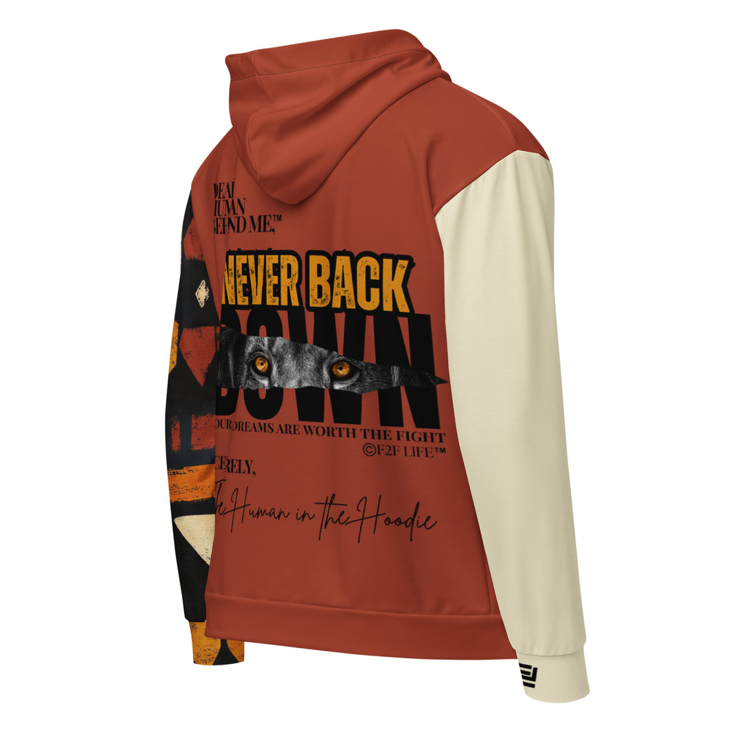 Dear Human Behind Me™ zip hoodie Message #05 never back down back view