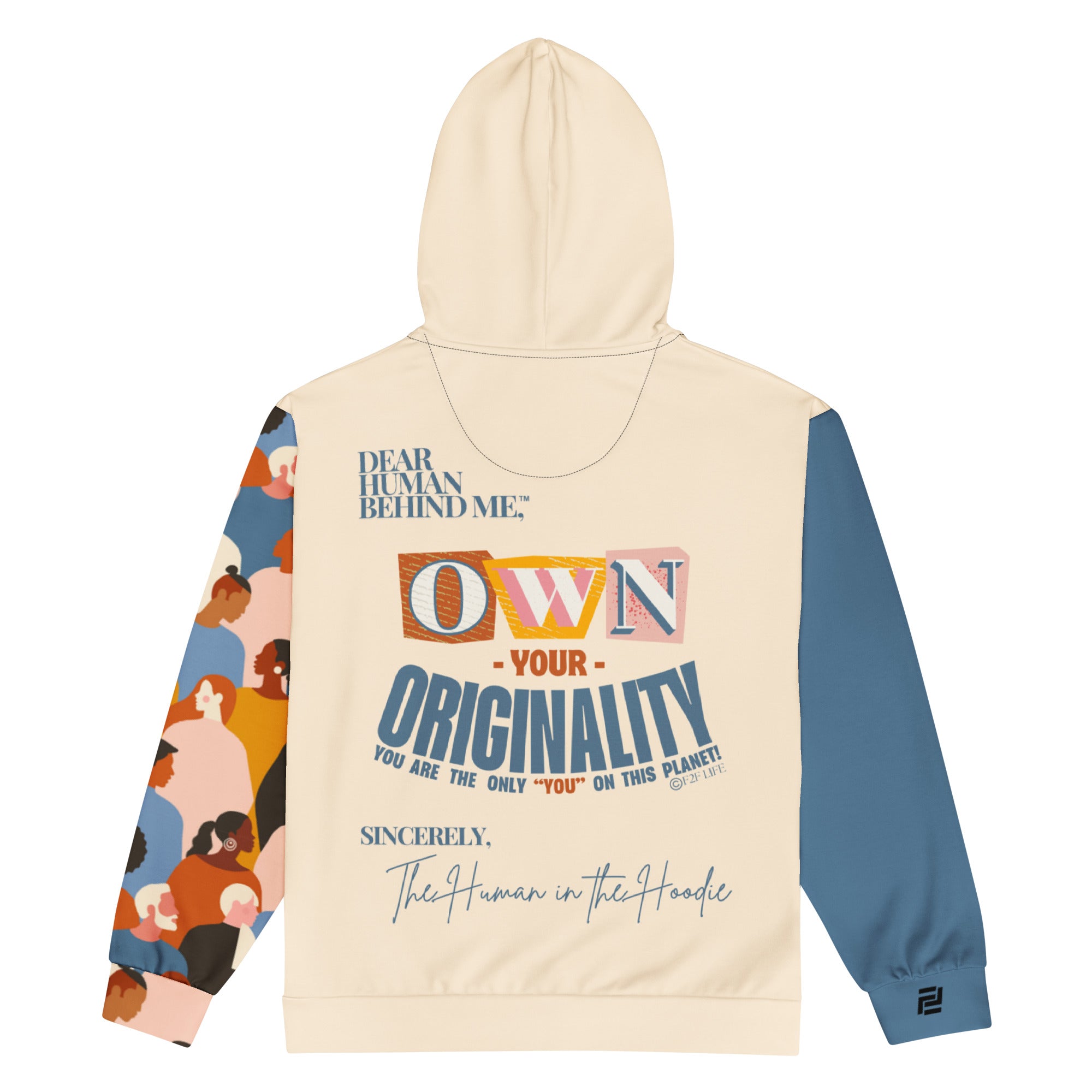 Dear Human Behind Me™ zip hoodie Message #03 own your originality flat back view