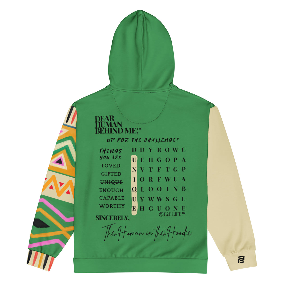 Dear Human Behind Me™ zip hoodie Message #10 things you flat back view