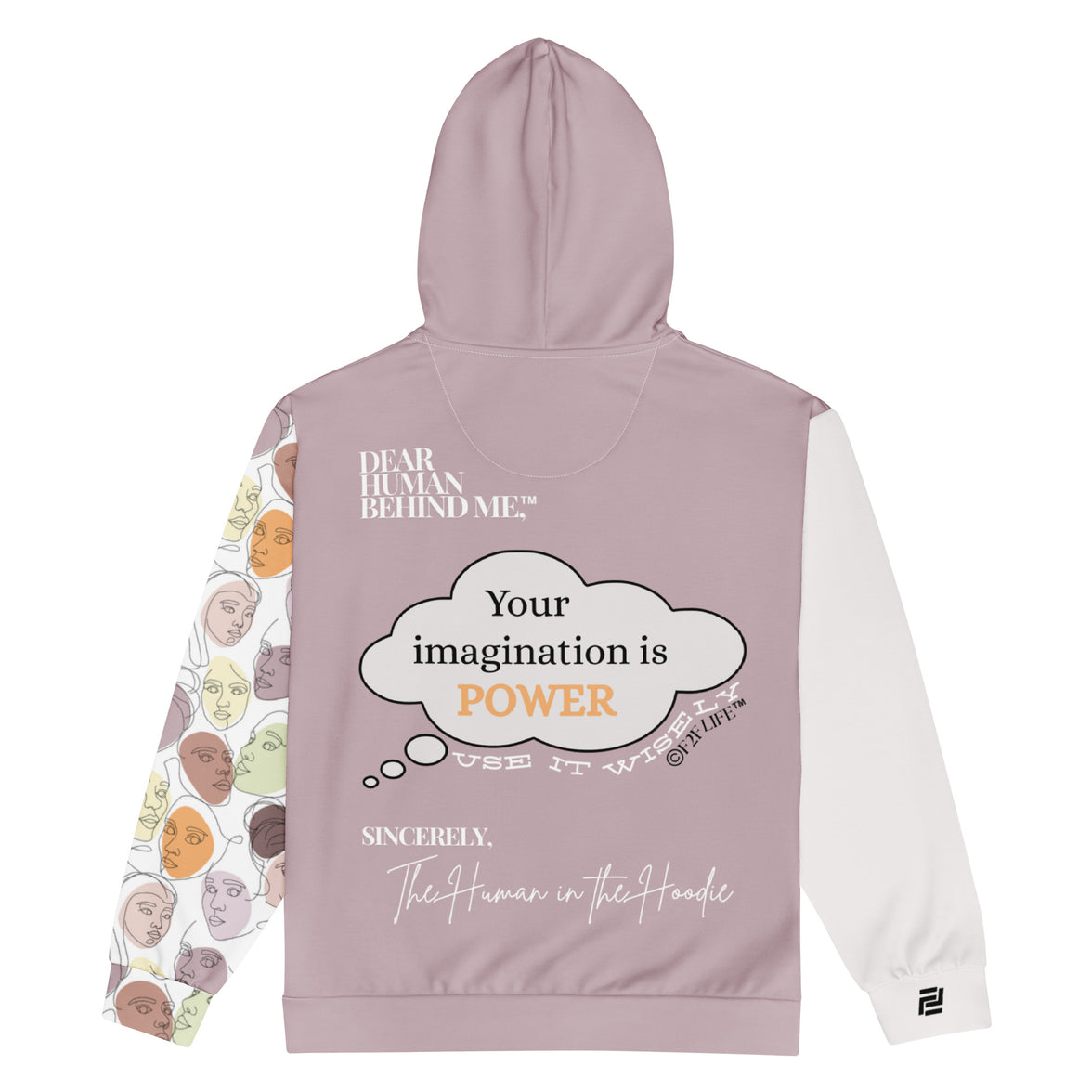 Dear Human Behind Me™ zip hoodie Message #06 use it wisely flat back view