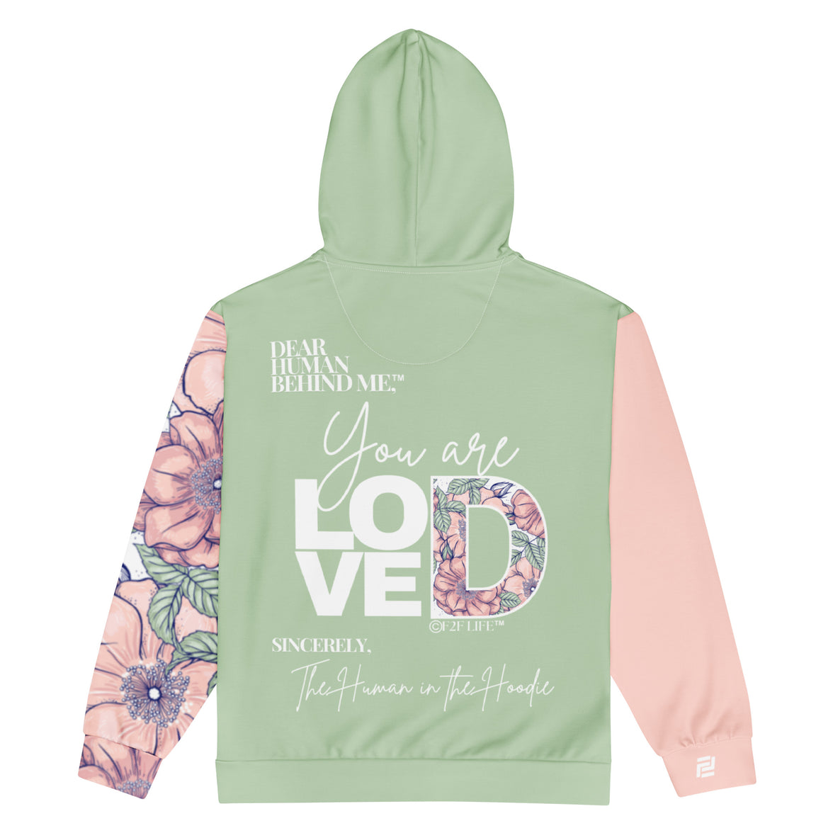 Dear Human Behind Me™ zip hoodie Message #01 You Are Loved flat back view
