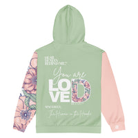 Dear Human Behind Me™ zip hoodie Message #01 You Are Loved flat back view