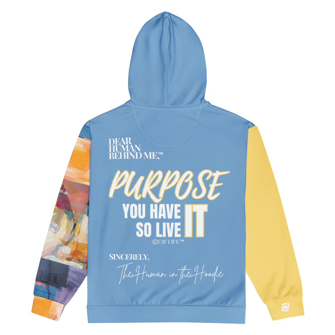 Dear Human Behind Me™ zip hoodie Message #07 you have purpose flat back view