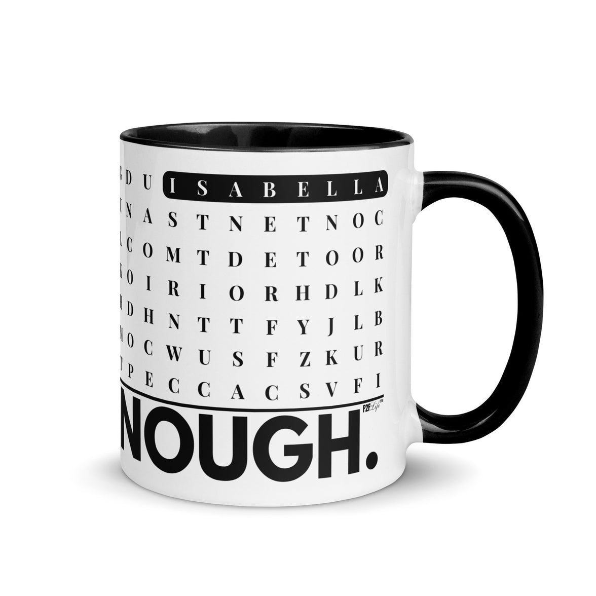 F2F Life personalized always enough word search mug with custom name horizontal, 11oz mug black