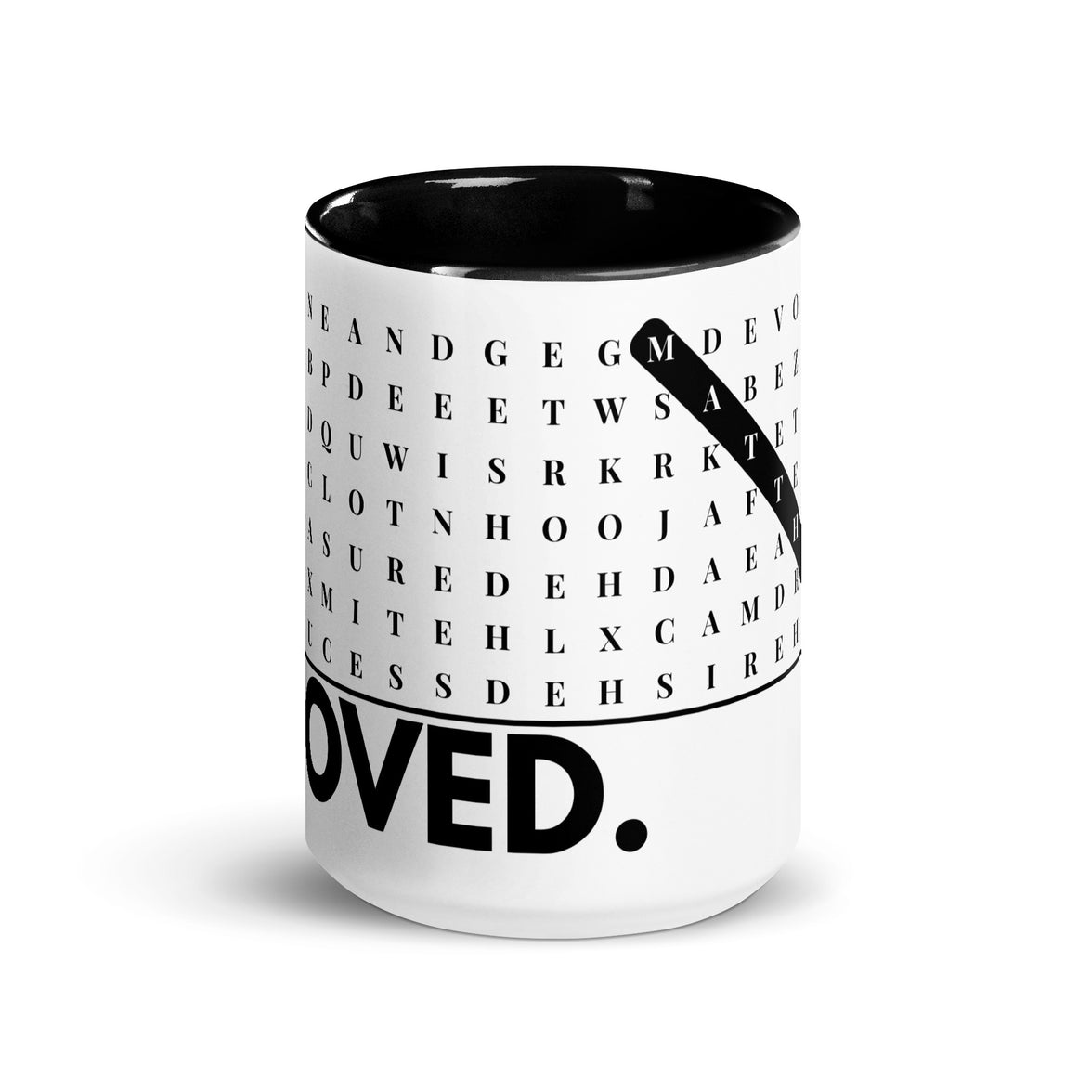 F2F Life beloved word search glossy coffee mug with hidden affirmations, 15oz black