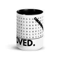 F2F Life beloved word search glossy coffee mug with hidden affirmations, 15oz black