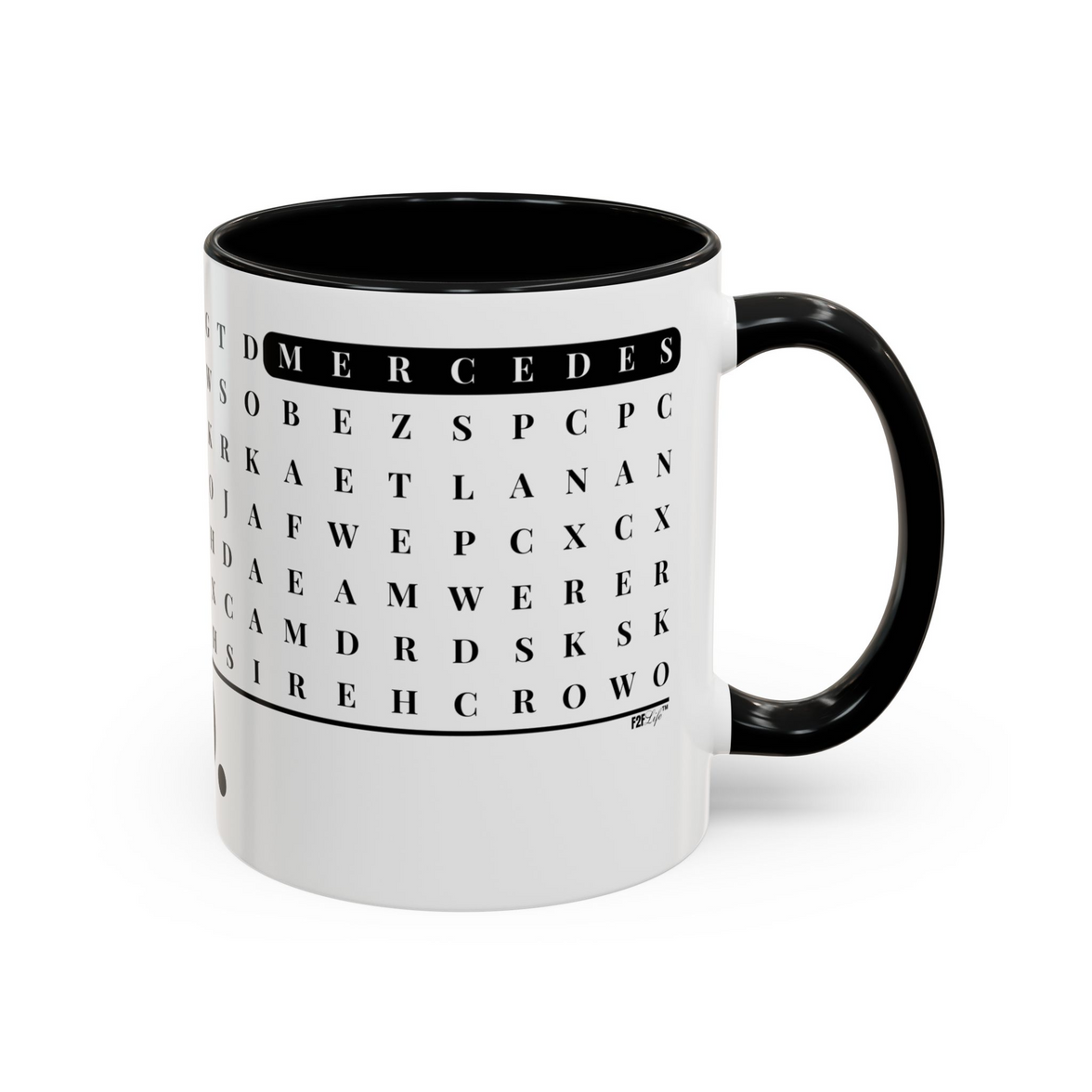 F2F Life personalized beloved word search mug with custom name horizontal, 11oz mug black