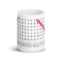 F2F Life word search glossy coffee mug with hidden affirmations, 15oz