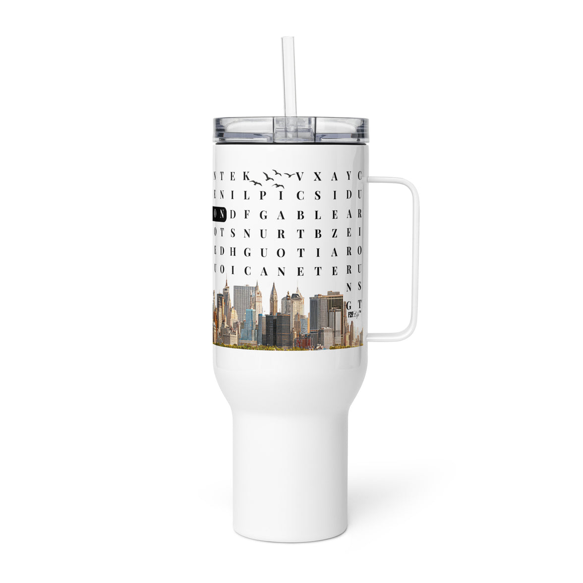 F2F Life word search travel tumbler with hidden success affirmations and handle, 40oz