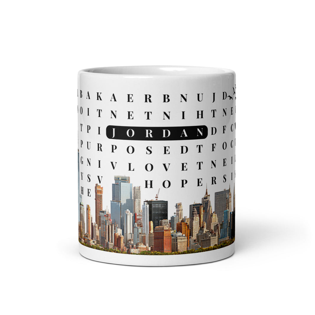 F2F Life personalized glossy word search mug with custom name, 11oz mug New York City View