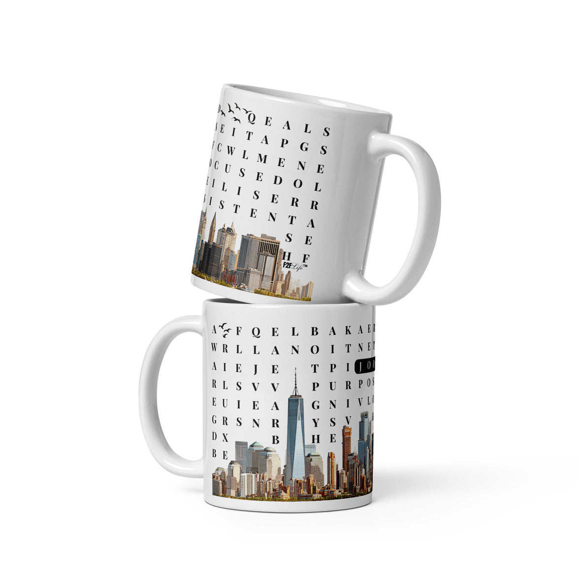 F2F Life Success word search mug with custom name 11oz glossy ceramic coffee cup