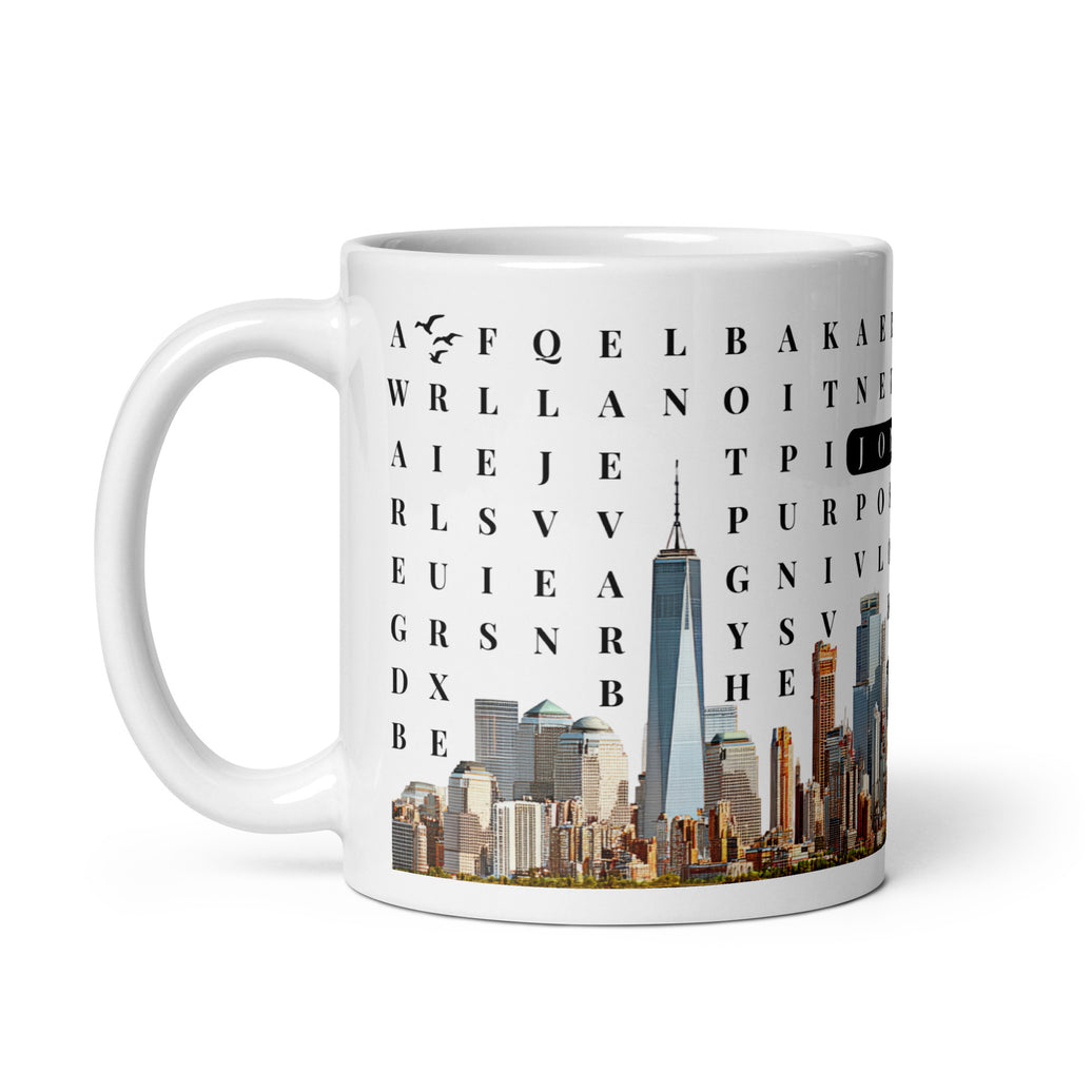 F2F Life New York city word search mug, 11oz glossy ceramic coffee cup