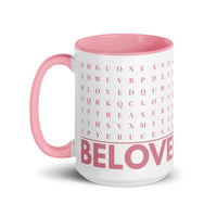 F2F Life pink beloved word search mug, 15oz glossy ceramic coffee cup