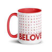 F2F Life red beloved word search mug, 15oz glossy ceramic coffee cup