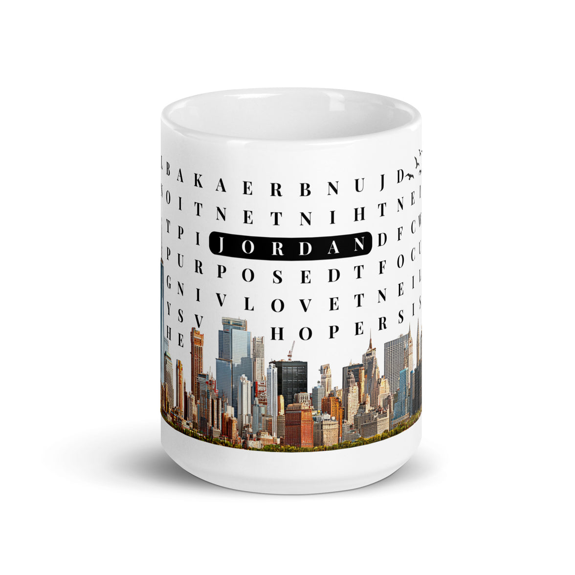 F2F Life personalized glossy word search mug with custom name, 15oz mug New York City View