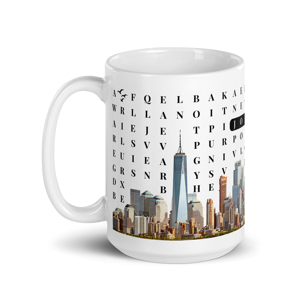 F2F Life New York city word search mug, 15oz glossy ceramic coffee cup