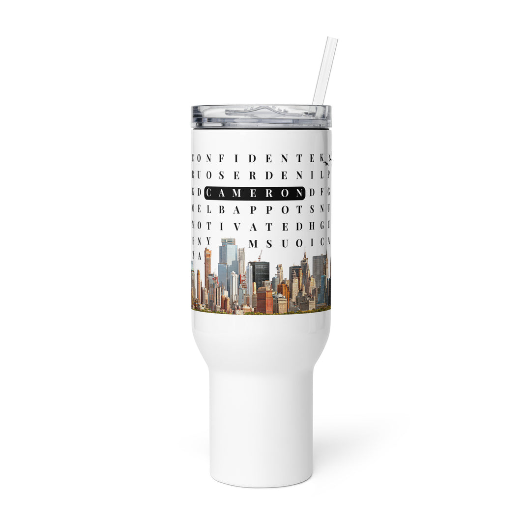 F2F Life personalized travel tumbler with custom name and New York City  Skyline, 40oz with handle