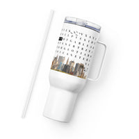 F2F Life success word search travel tumbler with puzzle, 40oz side view with straw