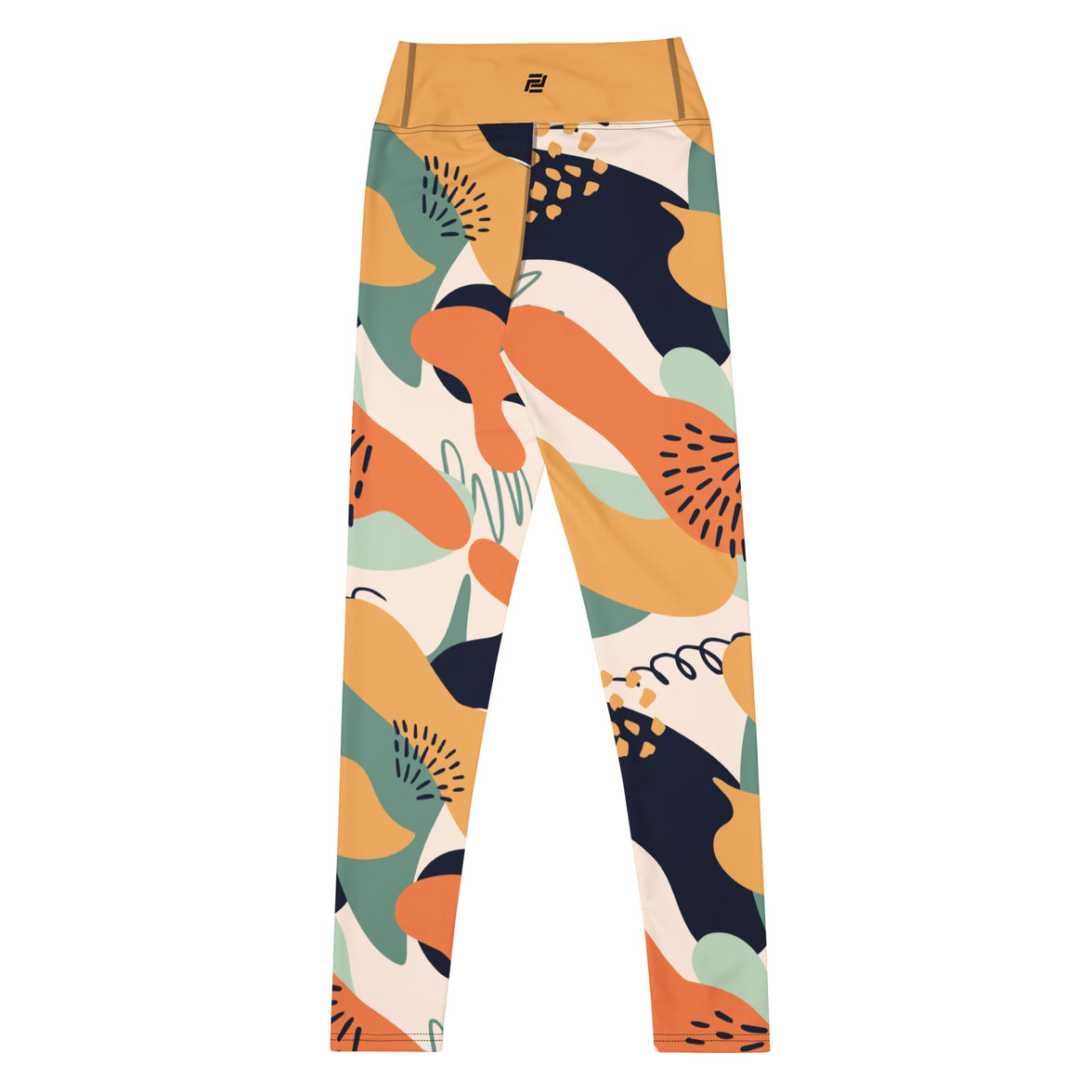 Fierce & fluid abstract yoga leggings with vibrant colors, eco-friendly women’s activewear back viewn