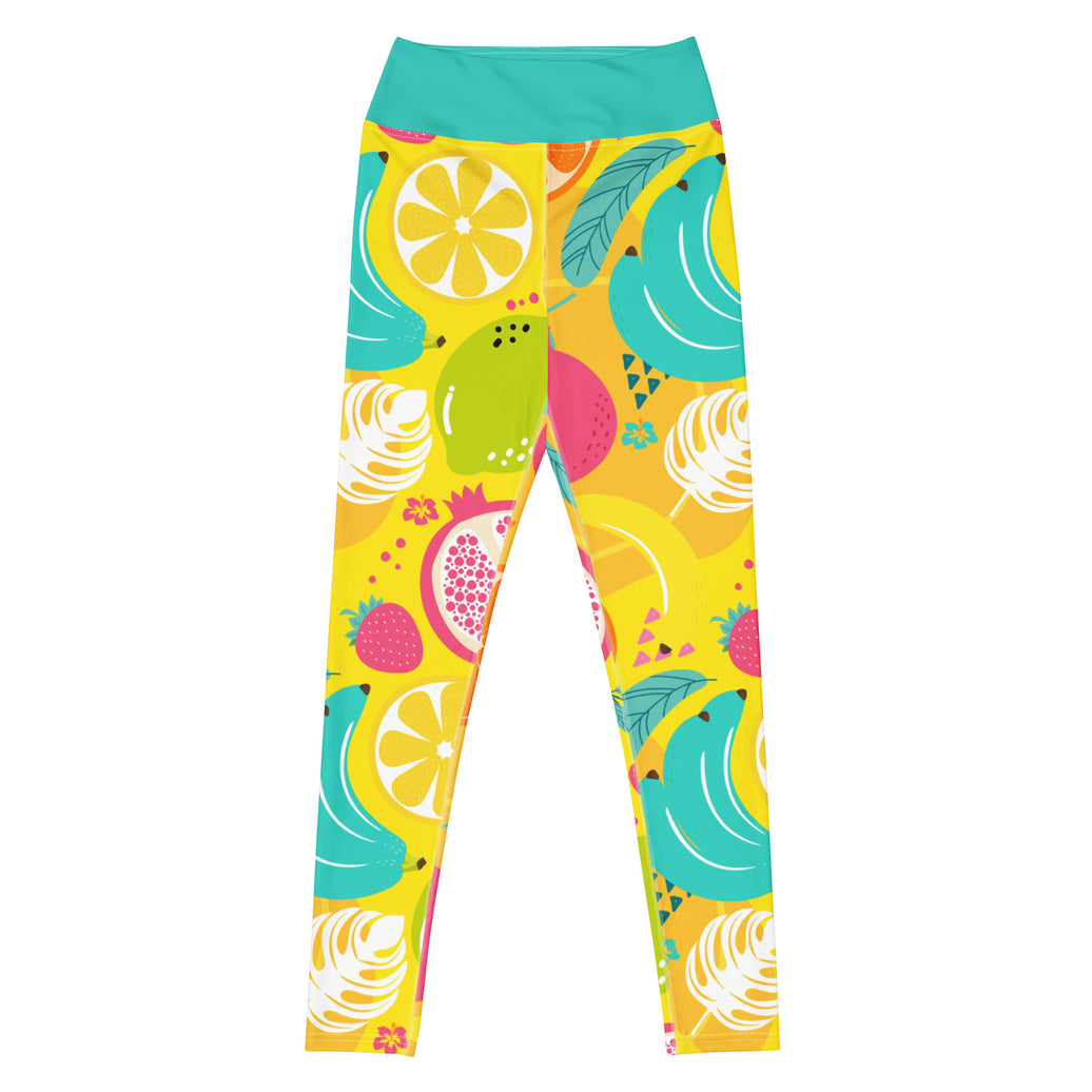 Fresh Start fruit yoga leggings with vibrant colors, eco-friendly women’s activewear front view