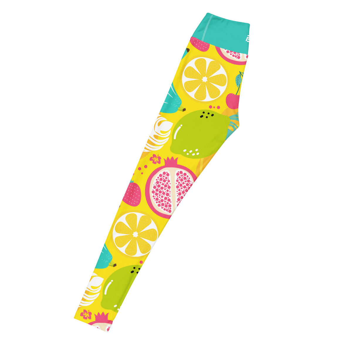 Fresh Start fruit yoga leggings with vibrant colors, eco-friendly women’s activewear left long view