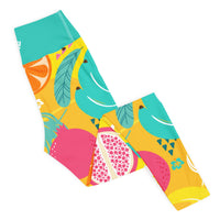 Fresh Start fruit yoga leggings with vibrant colors, eco-friendly women’s activewear right folded view