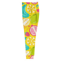 "Fresh Start" joggers with fruit pattern and teal colorblock, women’s bold activewear left view