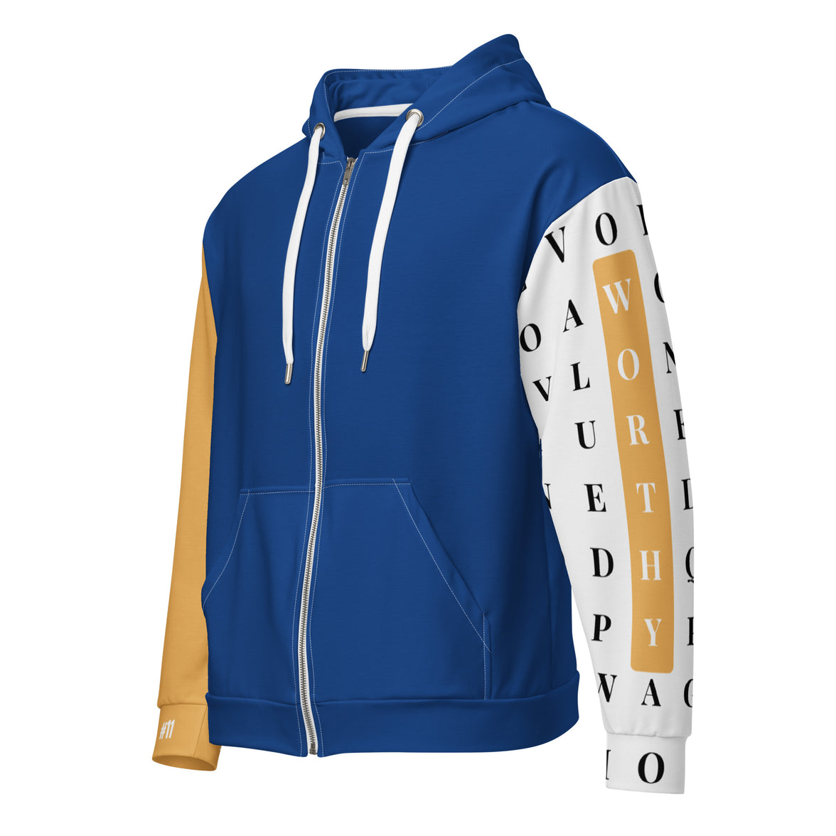 Front view of Dear Human Behind Me™ zip hoodie Message #11 you are worthy