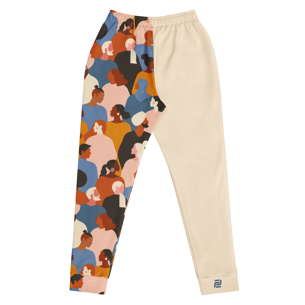 "Original Energy" joggers with abstract pattern and beige colorblock, women’s bold activewear back view
