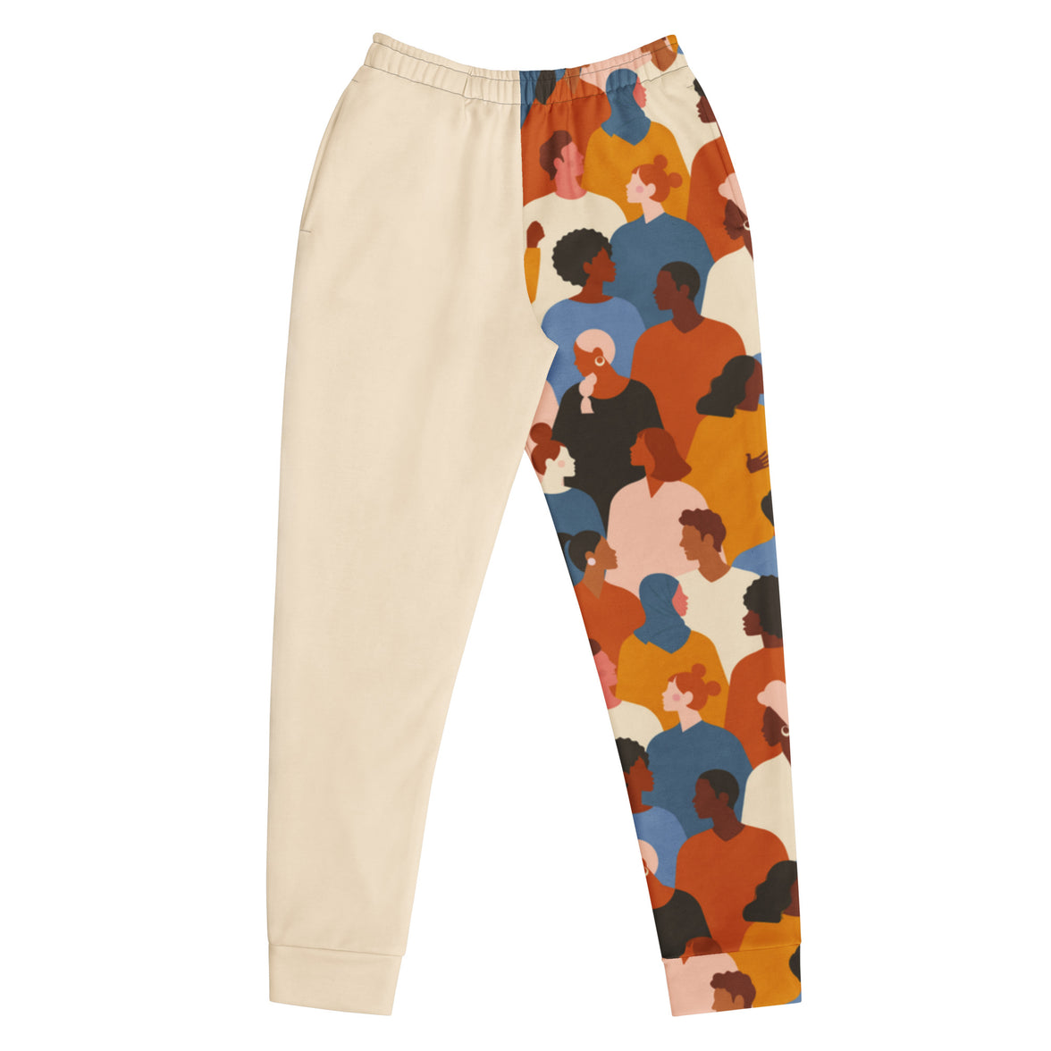 "Original Energy" joggers with abstract pattern and beige colorblock, women’s bold activewear front view