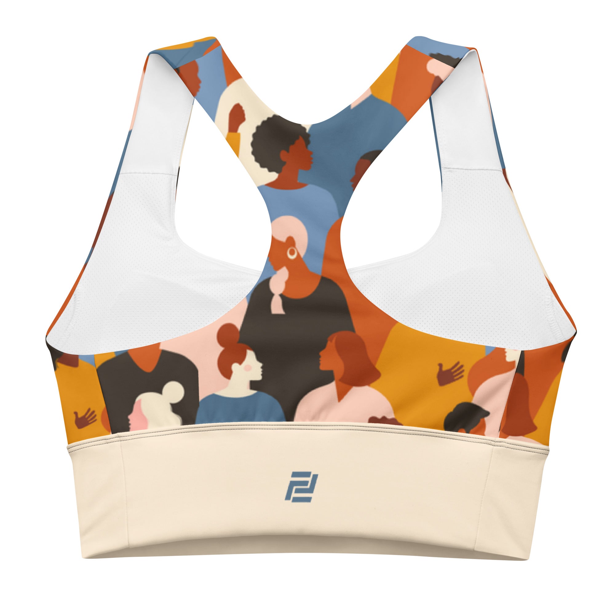 "Original Energy" longline sports bra with beige band, medium-high support activewear back view
