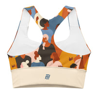 "Original Energy" longline sports bra with beige band, medium-high support activewear back view