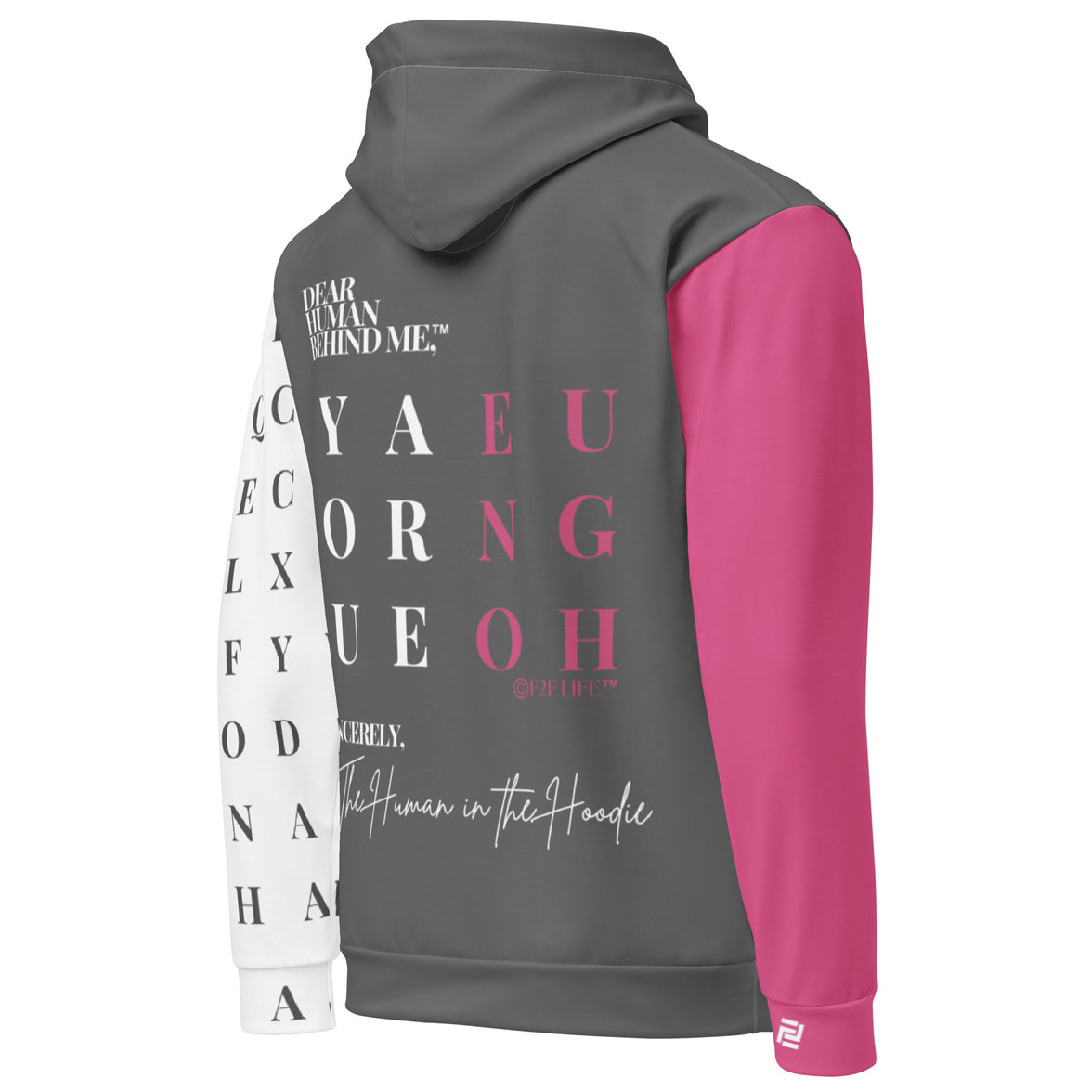 Right side view of Dear Human Behind Me™ hoodie Message #02 You Are Enough