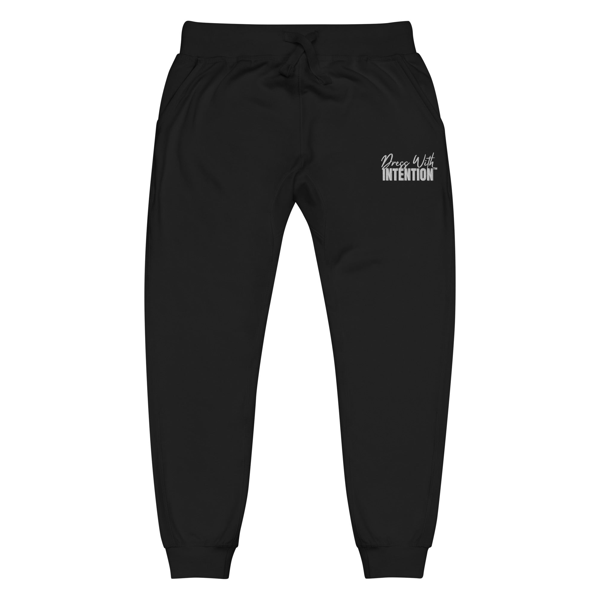 Long front view of "Dress With Intention" unisex joggers in black