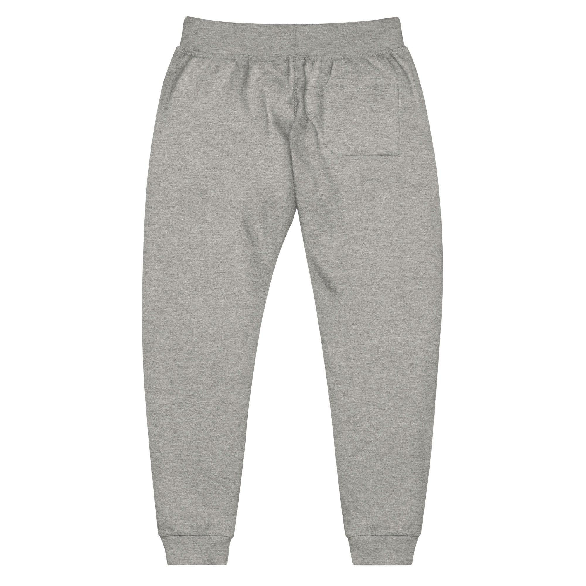 Long back view of "Dress With Intention" unisex joggers in carbon grey