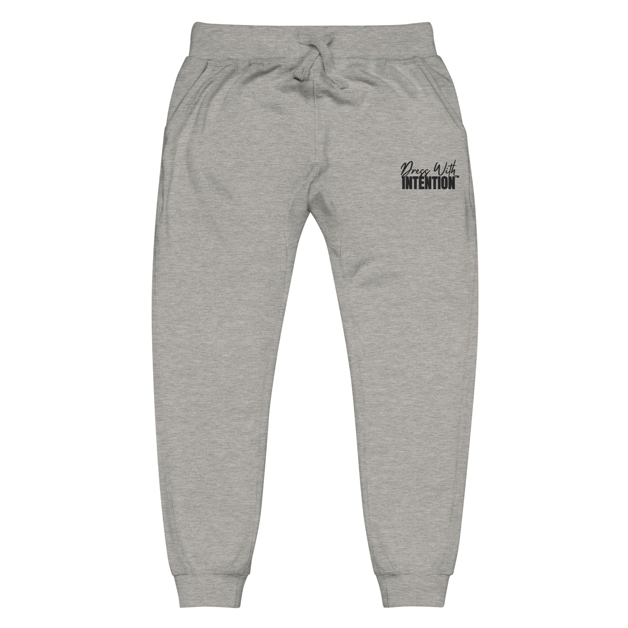 Long front view of "Dress With Intention" unisex joggers in carbon grey