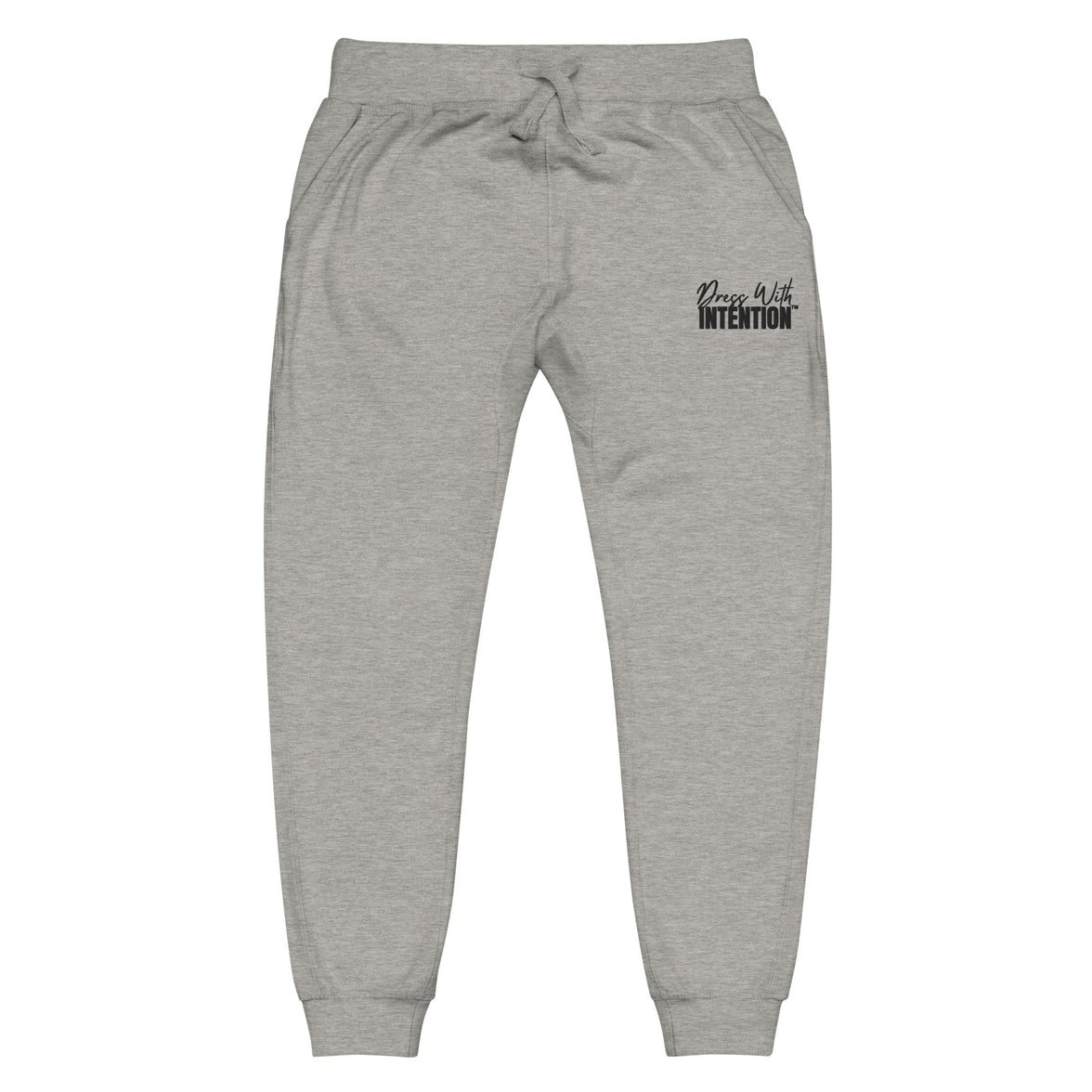 Long front view of "Dress With Intention" unisex joggers in carbon grey